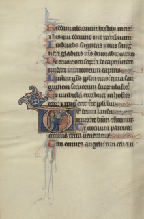 Initial T: Two Angels Kneeling in Prayer; Bute Master, Franco-Flemish, active about 1260 - 1290, Paris, written, France