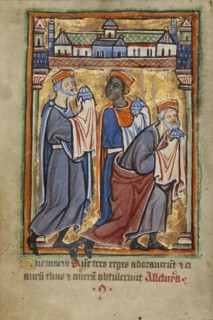The Adoration of the Magi; York perhaps, illuminated, Northern, England; illumination about 1190; written about 1490; Tempera