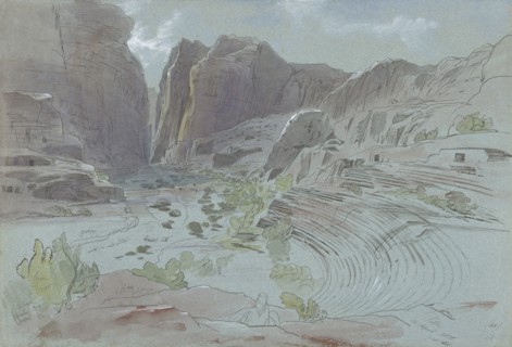 Petra, April 14, 1858; Edward Lear, British, 1812 - 1888, Jordan; 1858; Pen and brown ink with watercolor and gouache