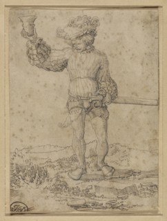 Mercenary Soldier in a Landscape; Circle of Wolf Huber, German, 1480,1485 - 1553, Germany; about 1515; Pen and black ink