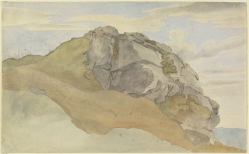 Rocky Outcropping, recto, Rocky Forest with Strollers, verso, Ernst Ferdinand Oehme, German, 1797 - 1855, Germany; about 1825