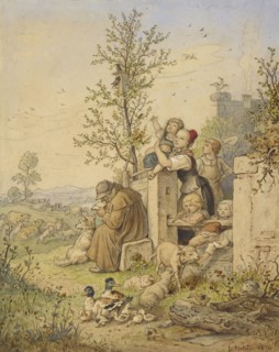 Spring Has Arrived; Ludwig Richter, German, 1803 - 1884, Germany; 1870; Watercolor, graphite, gouache and touches of red chalk