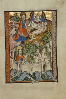 The Garden of Eden; Norfolk perhaps, written, East Anglia, England; illumination about 1190; written about 1490; Tempera colors