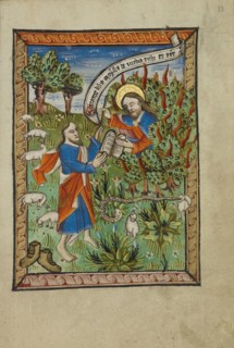 The Burning Bush; Norfolk perhaps, written, East Anglia, England; illumination about 1190; written about 1490; Tempera colors
