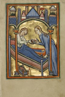 The Birth of the Virgin; York perhaps, illuminated, Northern, England; illumination about 1190; written about 1490; Tempera