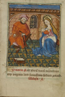 The Holy Family at Home; Norfolk perhaps, written, East Anglia, England; illumination about 1190; written about 1490; Tempera
