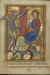 The First Temptation; York perhaps, illuminated, Northern, England; illumination about 1190; written about 1490; Tempera colors