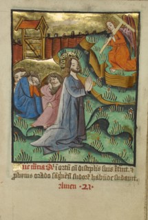 The Agony in the Garden; Norfolk perhaps, written, East Anglia, England; illumination about 1190; written about 1490; Tempera