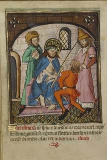 Christ Crowned with Thorns; Norfolk perhaps, written, East Anglia, England; illumination about 1190; written about 1490