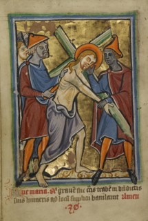 Christ Carrying the Cross; Norfolk perhaps, written, East Anglia, England; about 1190 - 1200 and text about 1480 - 1490