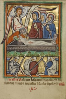 The Three Maries at the Sepulchre; York perhaps, illuminated, Northern, England; illumination about 1190; written about 1490