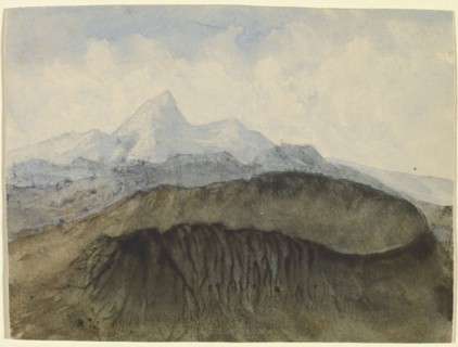 A Volcano in Auvergne; Aurore Dudevant, George Sand, French, 1804 - 1876, France; 1874; Watercolor on paper; 11.4 x 15.2 cm