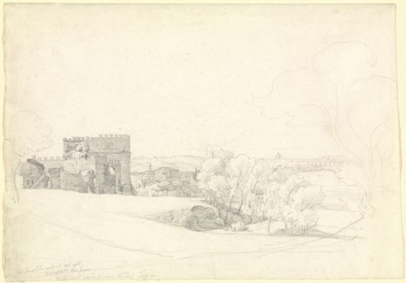Via Appia Antica with the Tomb of Cecilia Metella; Ernst Fries, German, 1801 - 1833, Italy; 1824; Graphite; 29.3 x 42 cm