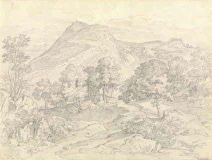A View of Civitella from the Serpentara next to Olevano; Heinrich Reinhold, German, 1788 - 1825, Italy; 1821; Graphite