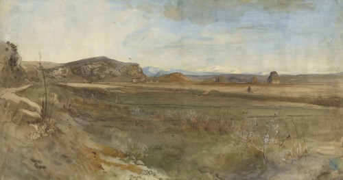 Campagna Landscape on the Via Flaminia; Franz Albert Venus, German, 1842 - 1871, Italy; 1869; Watercolor over graphite