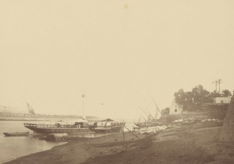 Boats on the Bank of the Nile; Théodule Devéria, French, 1831 - 1871, France; 1865; Albumen silver print
