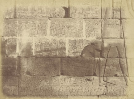 Close-up View of Hieroglyphic Inscriptions and Sculptures, List of the Defeated Nations, Karnak; Théodule Devéria French, 1831
