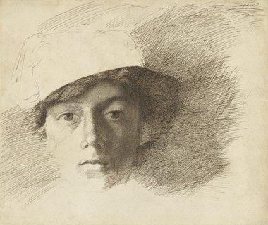 Self-Portrait; Charles Samuel Keene, English, 1823 - 1891, England; about 1845; Pen and brown ink over black chalk