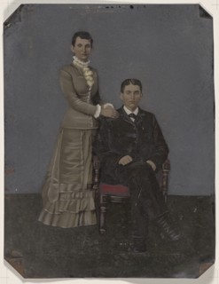 Portrait of young couple; United States; 1860s - 1880s; Hand-colored tintype; Sheet: 21.5 x 16.5 cm, 8 7,16 x 6 1,2 in