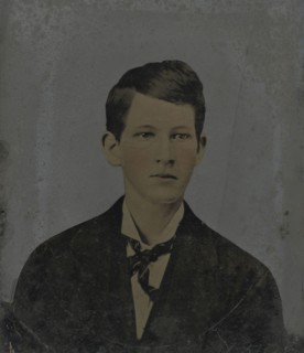 Portrait of young man; United States; 1860s - 1880s; Hand-colored tintype; Sheet: 23.1 x 19.8 cm, 9 1,8 x 7 13,16 in