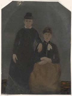 Portrait of two young women; United States; 1860s - 1880s; Hand-colored tintype; Sheet: 20.7 x 16.2 cm, 8 1,8 x 6 3,8 in