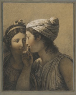 Le Secret, The Secret, Francois-Andre Vincent, French, 1746 - 1816, France; 1795; Black, red and white chalk and oiled or