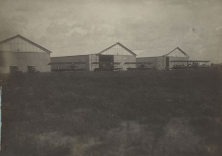 Airplanes and hangers; Fédèle Azari, Italian, 1895 - 1930, Italy; 1914 - 1929; Gelatin silver print; 11.5 x 16.3 cm