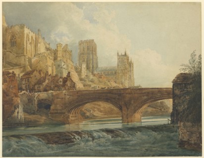 Durham Cathedral and Castle; Thomas Girtin, British, 1775 - 1802, Britain; about 1800; Watercolor over pencil heightened