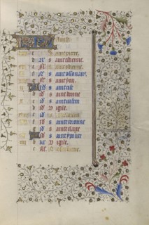 Calendar Page; Paris, France; about 1415 - 1420; Tempera colors, gold paint, gold leaf, and ink on parchment; Leaf: 20.5 x 14.8
