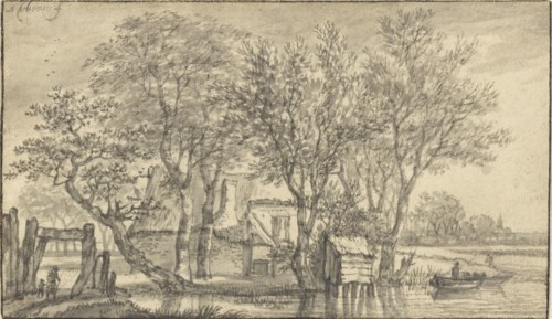 A Cottage Hidden Among Trees on a Riverbank; Adriaen Hendriksz. Verboom, Dutch, about 1628 - about 1670, The Netherlands