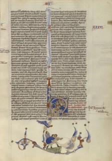 Initial H: Moses Striking Water from the Rock and Israelites Drawing Water; Bologna, Italy; about 1250 - 1262; Tempera and gold