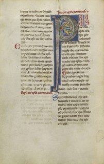 Decorated Initial P; Sicily, probably, Italy; late 12th century; Tempera colors, gold leaf, and ink on parchment