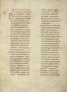 Text Page; Lorsch, Germany; about 826 - 838; Tempera colors on parchment; Leaf: Leaf: 31.6 x 24 cm, 12 7,16 x 9 7,16 in