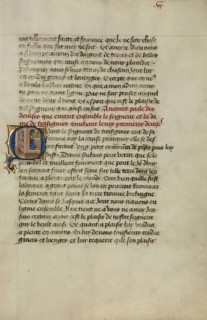 Initial Q: Gillion and Marie Gazing at Carp and Gillion Praying; Lieven van Lathem, Flemish, about 1430 - 1493, David Aubert