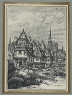 Fishing Port; Rodolphe Bresdin, French, 1822 - 1885, France; 1864; Black printer's ink and orange colored pencil