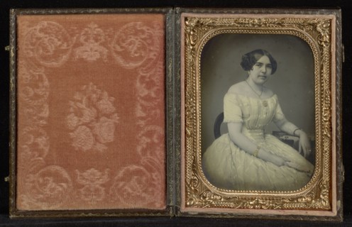 Portrait of a Woman in a Yellow-tinted Dress; Mexico; about 1850s; Hand-colored Daguerreotype