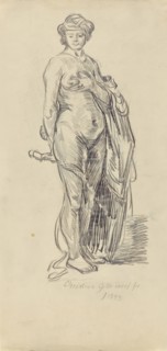 Female Nude with a Turban; Christian Friedrich Gille, German, 1805 - 1899, Germany, Europe; 1855; Graphite; 33 × 15.8 cm