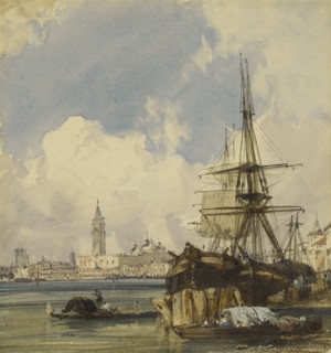 Riva degli Schiavoni, from near San Biagio, Venice; Richard Parkes Bonington, British, 1802 - 1828, Italy, Europe; 1826