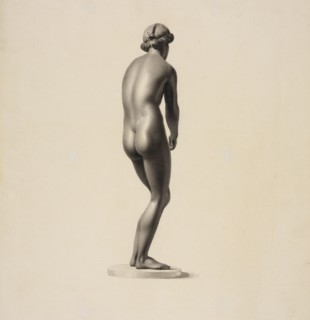 Statue of Apollo Didymaeus, or androgynous Apollo, stringing his bow, back view, Society of Dilettanti drawings, prints
