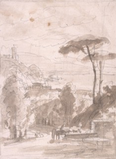 Lac d'Albano, Dessins, Castellan, A. L., Antoine Laurent, 1772-1838, Pencil, ink and wash on paper, 1797-1799, Title from
