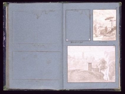 Two drawings: Lac d'Albano and Landscape with buildings, Dessins, Castellan, A. L., Antoine Laurent, 1772-1838, Pencil, ink