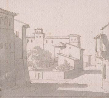 Street view in town, Dessins, Castellan, A. L., Antoine Laurent, 1772-1838, Pencil, ink and wash on paper, 1797-1799