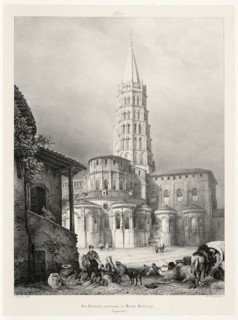 Languedoc, Vue générale extérieure de Saint Saturnin, Languedoc, Voyages pittoresques et romantiques dans l'ancienne France