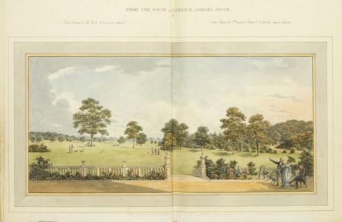 From the house and terrace looking south: overlay down, Humphry Repton architecture and landscape designs, 1807-1813, Report