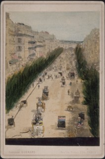 Les Grands Boulevards, Cities and sites cabinet card collection, Guérard, Baptiste, Hand-colored albumen, 1870s, View showing