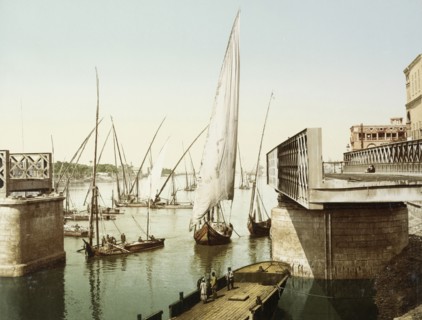 Gezira bridge, Cairo, open for sailing ships to pass through it, Egypt, 1906, Travel albums from Fleury's trips the Middle East