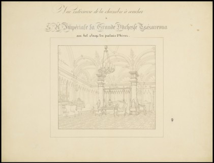 Vue intérieure de la chambre à coucher, Atlas des plans du Palais d'Hiver de sa Majesté Impériale, ca.1847-1855, Ink on paper