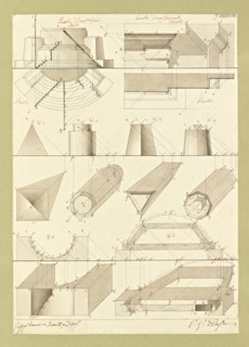 Autografi delle tavole della prima edizione dell' opera, degli Elementi della architettura civile, Vannini, Giuseppe, pen