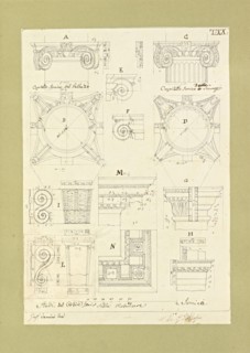 Autografi delle tavole della prima edizione dell' opera, degli Elementi della architettura civile, Vannini, Giuseppe, pen