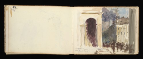 Sketchbook with manuscript notes Félix Bracquemond, Bracquemond, Félix, 1833-1914, pencil, pen, ink, and watercolor, ca. 1868